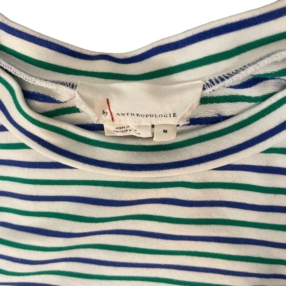 Euc Anthropologie women’s top, striped, blue/green/white, size medium. - Picture 4 of 8